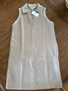 SPANX Beige Sleeveless Polo Dress with White Trim
